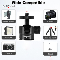 360 °   Tête de trépied pivotante en aluminium avec vis 1/4 pouce, mini rotule de fixation pour éclairage vidéo et microphone