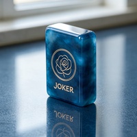 Jeu de Mahjong en résine translucide bleu glacé marbré avec marquages directionnels E/N/S/W – Jeu de société familial