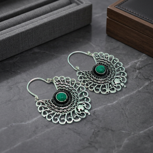 Breloques pour la fabrication de bijoux, vente en gros, boucles d'oreilles créoles rondes en pierre turquoise plaquées argent pour femmes - Product Image 3
