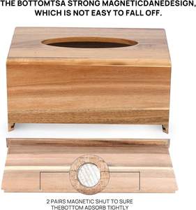 Porte-mouchoirs en bois d'acacia avec fond coulissant, décoration moderne de style ferme, porte-mouchoirs en bois pour table et salle de bain - Product Image 4