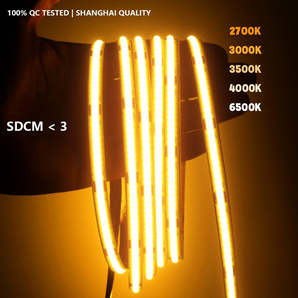 COB LED Strip 320leds/m 480LEDs/m 32ft 16ft Flexible Warm White3000k 6500k Light CE RoHS Copper Lamp Body for Landscape 12V/24V