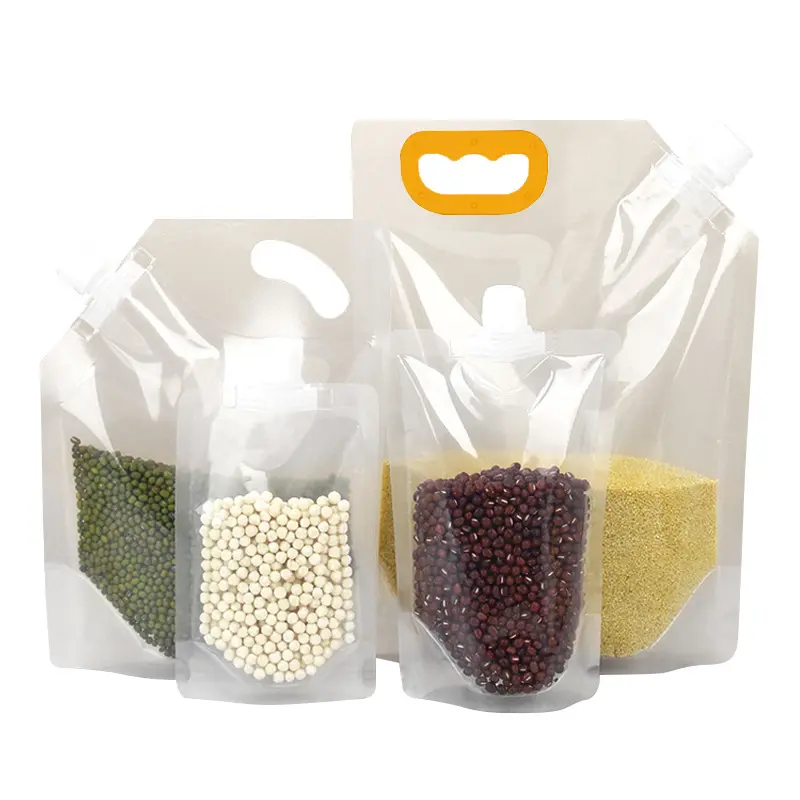 Tas cerat dapat ditutup kembali, kantong penyimpanan sereal kacang kemasan plastik daur ulang transparan dengan pegangan