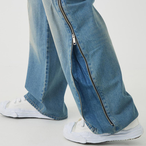 Sản Xuất Tùy Chỉnh 13 Oz Trọng Lượng Nặng Dây Kéo Bên Quần Jean Rửa Mặt Trời Phai Denim Jeans Cho Nam Giới Của Thẳng Hip Hop Jeans - Product Image 3