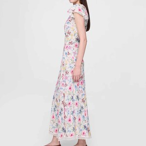 <span class=keywords><strong>Abbigliamento</strong></span> personalizzato <span class=keywords><strong>donna</strong></span> abito estivo <span class=keywords><strong>Boho</strong></span> Maxi abito con stampa in crêpe con rifiniture in pizzo con scollo a V Maxi abito altalena - Product Image 2