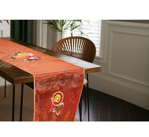 Camino de Mesa de Organza con Diseño de Flores Otoñales |   Tela de Organza Transparente de Primera Calidad, Elegante Diseño Floral Otoñal, Camino de Mesa Decorativo - Product Image 1