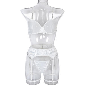 Горячая распродажа, летнее Новое Белое Сетчатое сексуальное боди с металлической цепочкой на бретельках, 3 шт., сексуальное нижнее белье с подвязками - Product Image 5