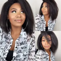 4*4 Perruque Lace Closure pour Femmes Afro-Kinky Short Curly 14 Inches Black Hair V Part Bob pour Pixie Cut Raw 4C Brazilian Transparent