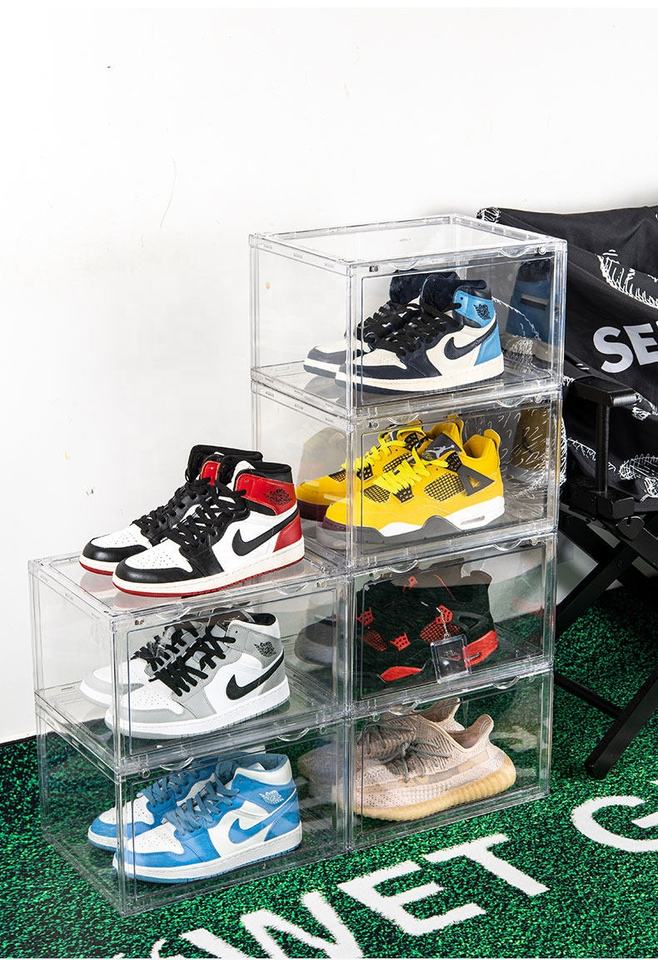 Magnetic Acrylic Shoe Rack Display Box Stackable Dustproof Sneaker ...