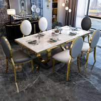 Meubles de salle à manger en gros, table à manger en métal doré, ensemble de table à manger 6 places, tables à manger extensibles de luxe en marbre