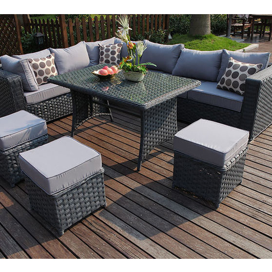 Современная мебель из ротанга, набор диванов для сада и улицы, обеденный набор L-образной формы