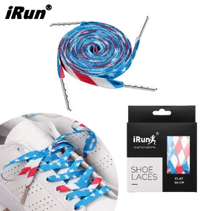 iRun Custom Flat Printed Shoelaces aglets 8MM Unisex Replacement Shoelace Sublimation Flat Shoes Lace metal tip