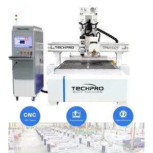 TECHPRO double head 3d 5 x 10 atc cnc router with big saw blade cnc router