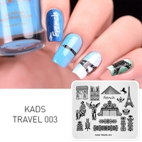 Plaques de stamping pour ongles rectangulaires en acier inoxydable souple de haute qualité, marque KADS, avec logo personnalisé, thème voyage, pochoirs pour nail art