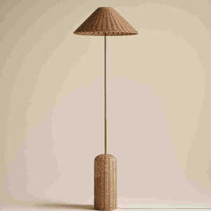 Rattan Floor Lamp Brown Shade <b>Pull</b> String Switch Energy Saving <b>Light</b> Home Use - Product Image 1