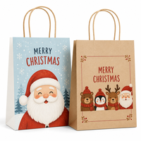 Sac cadeau en papier kraft de Noël avec motif bonhomme de neige, poignées torsadées, sac plat standard recyclable pour offrir des cadeaux de Noël