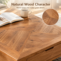 Table basse carrée moderne en bois massif avec plateau en chevron, base en bois massif, table basse pour salon, maison