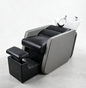 Fauteuil de lavage moderne pour salon de coiffure en cuir PU avec bac en céramique, repose-pieds fixe, facile à nettoyer, mobilier commercial - Product Image 1