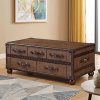 Table basse de style américain rétro, de style européen, classique du milieu du siècle, avec rangement pour cigares, pour salon, en cuir véritable vieilli