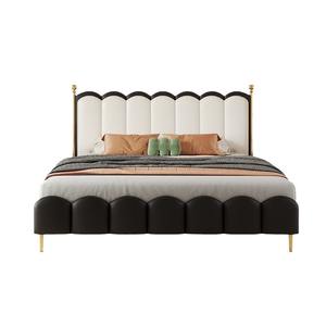Crema stile francese retrò <span class=keywords><strong>letto</strong></span> in pelle di lusso moderno moderno e semplice ondulazione onda <span class=keywords><strong>letto</strong></span> matrimoniale <span class=keywords><strong>con</strong></span> struttura in legno per camera da <span class=keywords><strong>letto</strong></span> principale - Product Image 5