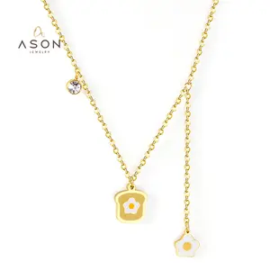 Ason Fashion 18K Vergulde Zirkoon Rvs Sieraden Charme Brood Gebakken Eieren Vorm Ketting Bengelen Hanger Ketting Voor Vrouwen