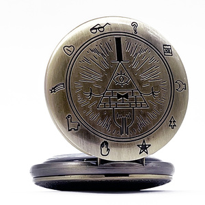 Montres de poche à quartz BOSHIYA avec chaîne, thème Gravity Falls Bill Cipher, montre de poche vintage en bronze/cadeau - Product Image 2