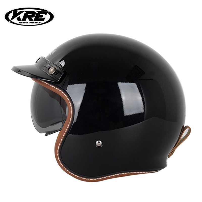 KRE Helmets KT67 Vintage 3/4 Open Face Motorcycle Helmet with Sunvisor   DOT Approved, New Design for All Seasons