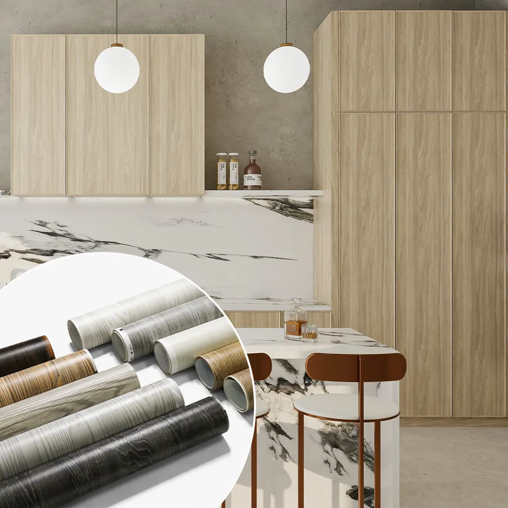 Texture Laminate Kitchen Cabinet Wrap Self Adhesive Wallpaper Wall Paper Furniture Film Vinyl Wood Grain pvc decorative film