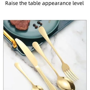 24PCS Disposable Stainless Steel Classic Cutlery Set <b>Steak</b> <b>Knife</b> Giveaways Color Gold Green Black - Product Image 2
