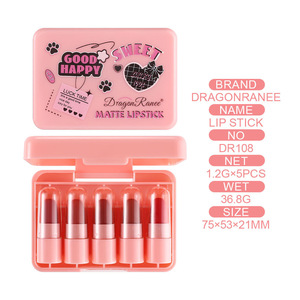 <span class=keywords><strong>Dragon</strong></span> Ranee <span class=keywords><strong>maquillaje</strong></span> 5 unids/caja Rosa lindo Mini lápiz labial mate cremoso de larga duración conjunto de lápiz labial regalo al por mayor para niñas - Product Image 6