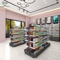 Comptoir de présentation cosmétique en bois multicouche avec éclairage LED, design de mobilier de vitrine de magasin de maquillage écologique