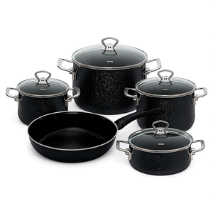 Riess Black <b>Magic</b> 5 Piece Cookware <b>Set</b> With Stainless Steel Handles And Glass Lids For Stovetop Use - Product Image 2