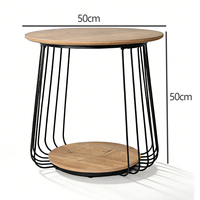 Table d'appoint/table basse circulaire à double niveau avec plateau en MDF et structure en fer, design moderne, rangement pour chambre et salon