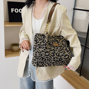 Sac fourre-tout tendance grande capacité rétro imprimé léopard pour femme, sac à bandoulière décontracté en toile, sac à main pour jeunes filles - Product Image 3