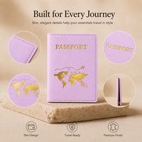 Porte-passeport en PU écologique avec carte du monde dorée estampée à chaud, portefeuille de voyage fin à fermeture magnétique