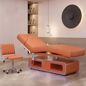 Meja salon kecantikan multifungsi, tempat tidur wajah medis dapat disesuaikan 3 motor elektrik dengan lampu