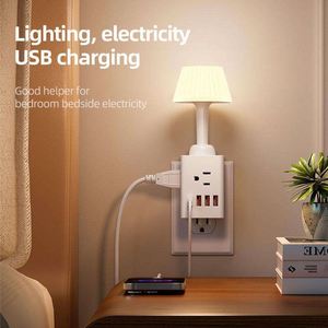 Luce notturna piccola presa multifunzionale con lampada da scrivania, lampada da camera da letto luminosità regolabile, stile nordico Ins - Product Image 6
