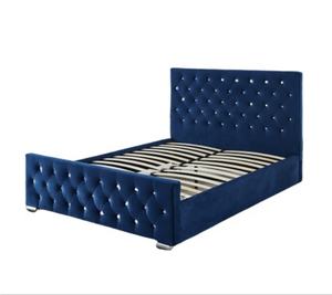 2021 популярная Роскошная Темно-Синяя бархатная тканевая рама для кровати с алмазными кристаллами и пуговицами, изголовье кровати, мебель - Product Image 2