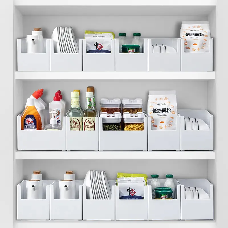 Caja de almacenamiento de gabinete de ángulo recto, organizador de refrigerador, contenedores, caja de almacenamiento de escritorio de oficina debajo del cajón