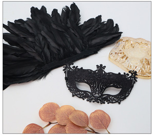 Máscara <span class=keywords><strong>de</strong></span> media cara <span class=keywords><strong>de</strong></span> Halloween con plumas <span class=keywords><strong>de</strong></span> pavo real, negra, para carnaval, fiesta <span class=keywords><strong>de</strong></span> disfraces, baile <span class=keywords><strong>de</strong></span> máscaras - Product Image 6
