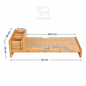 Bamboo PC Laptop Computer <b>Screen</b> Riser <b>Desk</b> Storage Monitor <b>Stand</b> With Wooden Desktop Drawers - Product Image 4