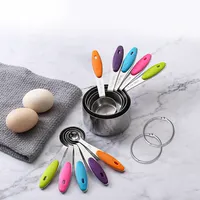 8 Pcs Amazon Hot Sell Stainless Steel Measuring Cups and Spoons Set with Silicone Handle