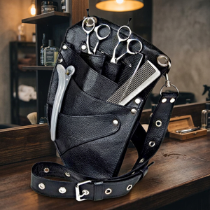Estuche de cuero negro para herramientas de barbería con tijeras, peines y cortapelos, bolsa de cintura para set de herramientas de peluquería - Product Image 2