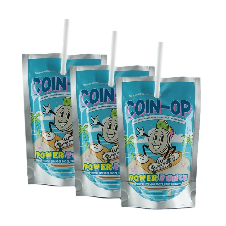 Custom Gedrukt Food Grade Aluminiumfolie Stand Up Pouch Plastic Drinkwater Zak Voor Vruchtensap