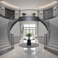 Escalier à double rampe pour villa de luxe avec marches en bois élégantes et structure métallique sur mesure