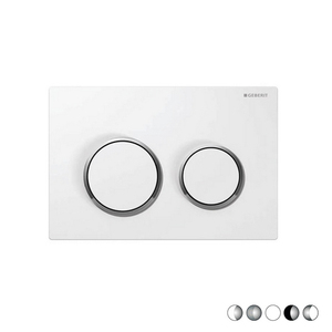 Placa de Control Omega 20 de 2 Botones, Blanco Opaco con Anillos Cromados Pulidos, Botones de Inodoro - Product Image 3