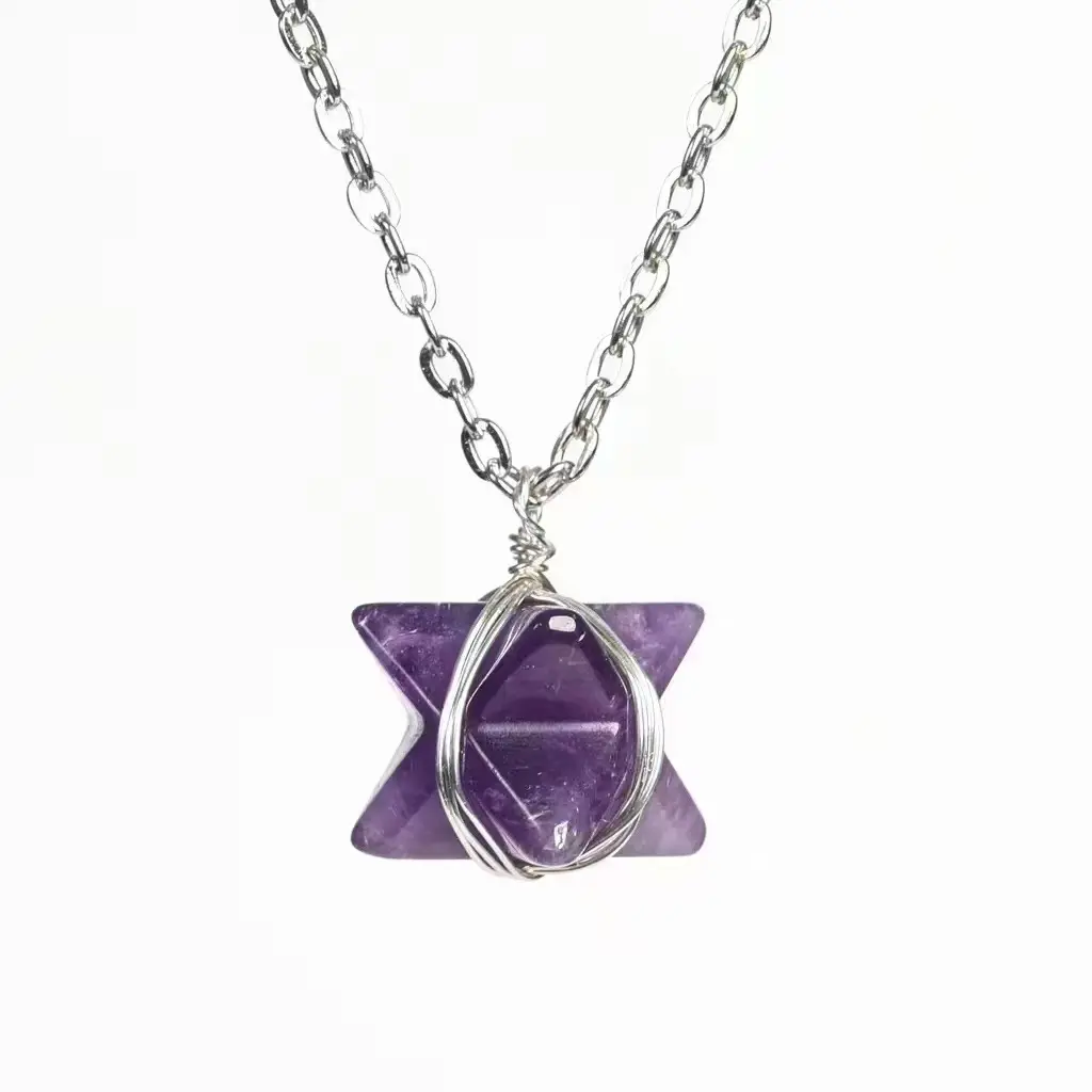 Venta al por mayor de piedra natural de cristal de piedras preciosas de cristal artesanal merkaba jaspe rojo musgo ágata colgante para regalo de mujer