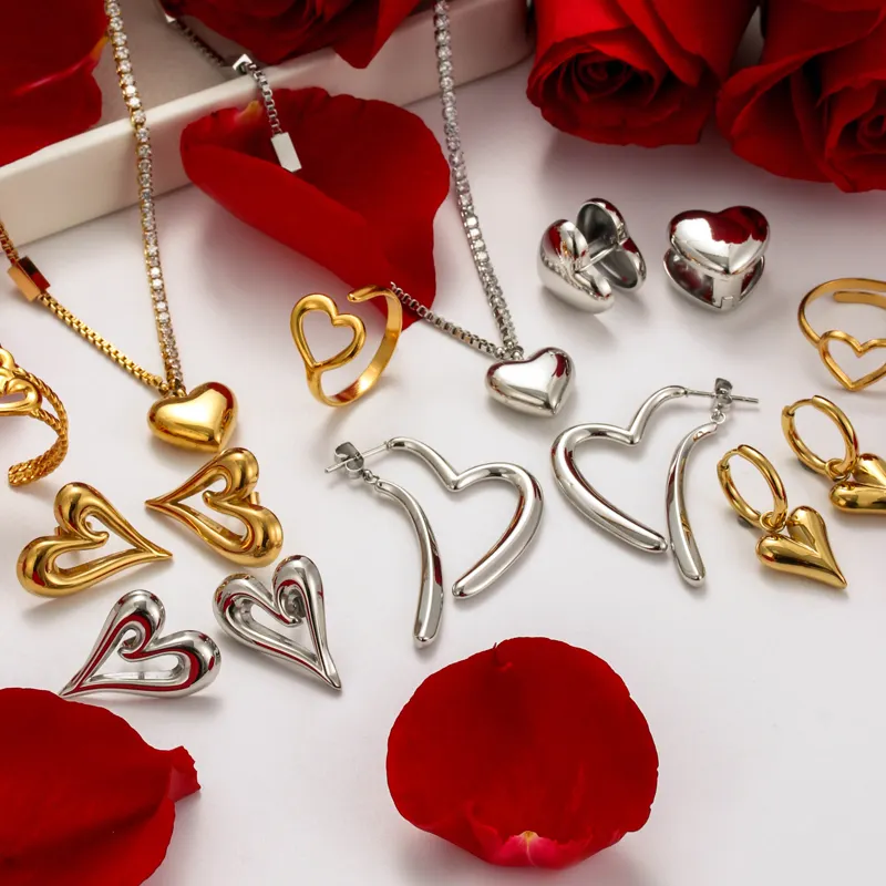 New Valentine của đồ trang sức trái tim bông tai thép không gỉ không gây dị ứng chất lỏng không thường xuyên tình yêu trái tim Bộ đồ trang sức cho phụ nữ