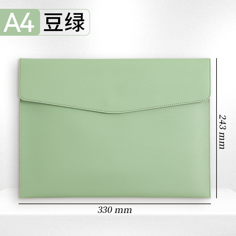 กระเป๋าเอกสารหนังนิ่มสีเขียวอ่อน ขนาด A4 [บรรจุกระดาษ A4 ได้ประมาณ 100 แผ่น]