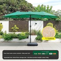 Parasol de terrasse extérieur à trois tiges, grand auvent central, pare-soleil en fer, coque en vinyle, tissu polyester imperméable 3000 mm