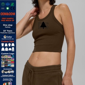 Canotta Sportiva <span class=keywords><strong>Nera</strong></span> da Donna con Stampa Puff Personalizzata, Top Corto a Costine con Logo per Allenamento e Palestra - Product Image 6